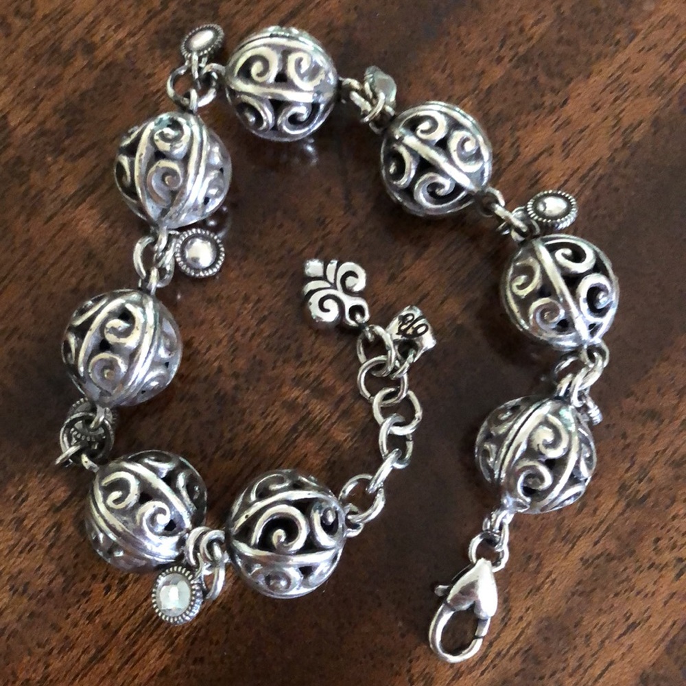 Brighton Swarovski Bali Bead Ball Silver Bracele_vintage-HTF